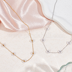 2Pcs 2 Color Imitation Pearl Flower Pendant Necklaces Set with Brass Chains for Women&nbsp;NJEW-AN0001-89