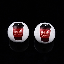 Coffee Theme Printed Wooden Beads&nbsp;WOOD-D006-10