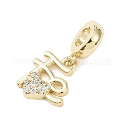 Brass Micro Pave Clear Cubic Zirconia European Dangle Charms&nbsp;KK-B159-06G