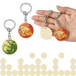DIY Blank Flat Round Wooden Keychain Making Kits&nbsp;DIY-YW0008-89