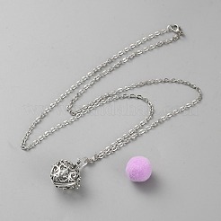 Brass Cable Chain Hollow Cage Bead Pendant Necklaces&nbsp;NJEW-WH0020-25B