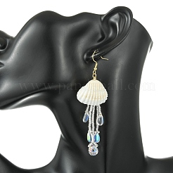 Shell & Glass Seed Bead Dangle Earrings&nbsp;EJEW-MZ00740-02