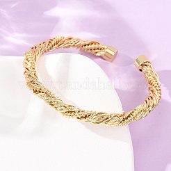 Brass Twisted Rope Open Cuff Bangles&nbsp;KK-CBA3297-11G