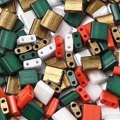 4 Colors Christmas 2-Hole Square Glass Seed Beads&nbsp;SEED-X0058-09