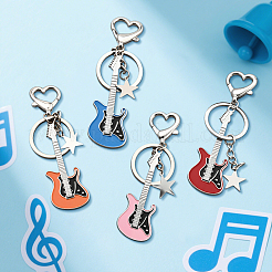 4Pcs 4 Colors Iron with Alloy Keychains&nbsp;KEYC-HY0001-34