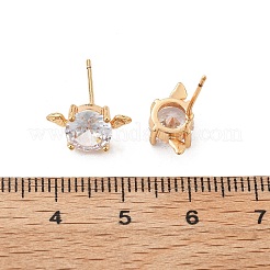 Bat Brass Micro Pave Clear Cubic Zirconia Stud Earrings for Women&nbsp;EJEW-G428-14G