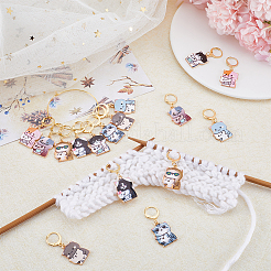 16Pcs 8 Style Cat Shape Alloy Enamel Pendant Locking Stitch Markers&nbsp;HJEW-SC00034