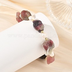 Raw Rough Natural Multicolor Tourmaline & Potato Natural Pearl Beaded Bracelets&nbsp;BJEW-JB14395
