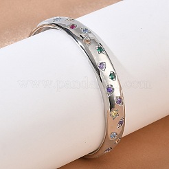 Brass Micro Pave Cubic Zirconia Cuff Bangles for Women&nbsp;BJEW-A172-03P