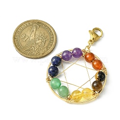 Wire Wrapped Chakra Mixed Gemstone Pendant Decorations&nbsp;HJEW-TA00077