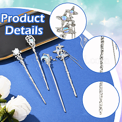 4Pcs 4 Styles Tibetan Style Alloy Resin Hair Sticks&nbsp;OHAR-SC0001-14