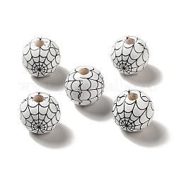 Halloween Printed Spider Webs Colored Wood European Beads&nbsp;X1-WOOD-K007-04G