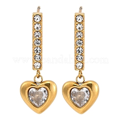 304 Stainless Steel Rhinestone Heart Dangle Stud Earrings&nbsp;EJEW-Q386-03G