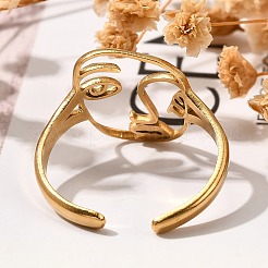 Hollow Human Face 304 Stainless Steel Open Cuff Rings for Women&nbsp;LS-RJEW-M046-03G