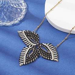 MIYUKI Japanese Seed Braided Leaf Pendant Necklace with Satellite Chains&nbsp;NJEW-MZ00017