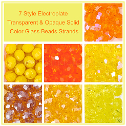 7 Strands 7 Style Electroplate Transparent & Opaque Solid Color Glass Beads Strands&nbsp;EGLA-HY0001-03A