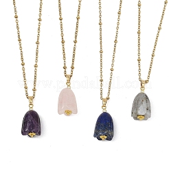 Natural Mixed Stone Flower Pendant 304 Stainless Steel Cable Chain Necklaces&nbsp;NJEW-JN06440