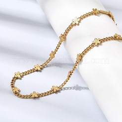4.5mm 304 Stainless Steel Flower Curb Chain Necklaces for Women&nbsp;NJEW-G199-01G