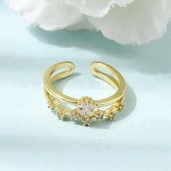 Brass Micro Pave Cubic Zirconia Cuff Open Rings for Women&nbsp;CU-CBAE7DF-47G