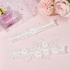 2Pcs Flower Pattern Polyester Lace Elastic Bridal Garters&nbsp;AJEW-WH0007-30
