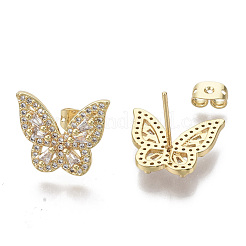Brass Micro Pave Clear Cubic Zirconia Stud Earrings&nbsp;EJEW-S208-092