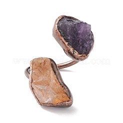 Natural Citrine & Amethyst Irregular Nugget Open Cuff Ring&nbsp;RJEW-I082-08R-02