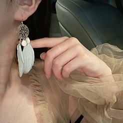 Feather & Alloy Dangle Earrings&nbsp;WGD8B51-01