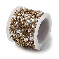 Handmade 304 Stainless Steel ABS Plastic Pearl Beaded Oval Link Chains&nbsp;CHS-L032-01G-01