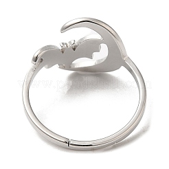 Non-Tarnish 304 Stainless Steel Moon with Bat Adjustable Ring for Women&nbsp;RJEW-M149-04P