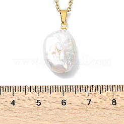 Natural Baroque Keshi Pearl Oval Pendant 304 Stainless Steel Cable Chain Necklaces&nbsp;NJEW-JN06135
