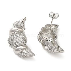 Croissant Rack Plating Brass Micro Pave Cubic Zirconia Stud Earrings for Women&nbsp;EJEW-O001-05P