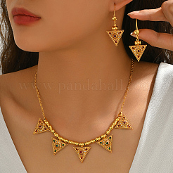 Vintage Brass Micro Pave Cubic Zirconia Triangle Pendant Necklace & Dangle Earring Set for Women&nbsp;SS2880