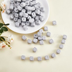20Pcs Grey Cube Letter Silicone Beads 12x12x12mm Square Dice Alphabet Beads with 2mm Hole Spacer Loose Letter Beads for Bracelet Necklace Jewelry Making&nbsp;JX436N