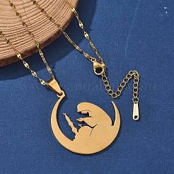 201 Stainless Steel Moon with Woman Pendant Necklaces for Ramadan & Eid Mubarak&nbsp;NJEW-D318-02G