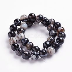 Natural Black Striped Agate/Banded Agate Beads Strands&nbsp;G-J359-01-8mm