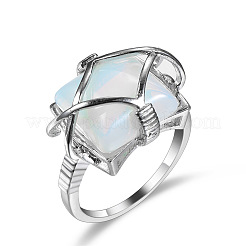 Brass & Opalite Finger Rings&nbsp;FS-WG78CCB-02