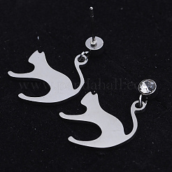 201 Stainless Steel Kitten Dangle Stud Earrings&nbsp;EJEW-T008-JN745