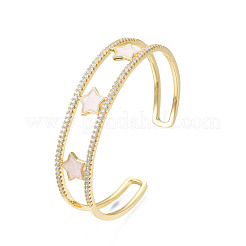 Enamel Star Open Cuff Bangle with Clear Cubic Zirconia&nbsp;BJEW-N012-025
