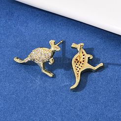 Brass Micro Pave Clear Cubic Zirconia Kangaroo Stud Earrings&nbsp;EJEW-F400-05G