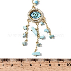 Boho Brass Resin Evil Eye Pendant Necklaces with Dyed Natural Howlite Chip Tassel&nbsp;NJEW-L014-03G