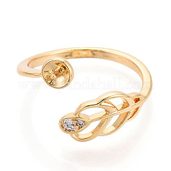 Leaf Brass Micro Pave Cubic Zirconia Cup Peg Ring Settings&nbsp;KK-N274-07G