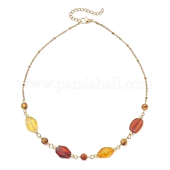 Natural Amber Nuggets Beaded Necklaces with 304 Stainless Steel Satellite Chain Necklaces&nbsp;NJEW-JN05978