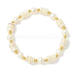 Electroplated Shell Pearl & Brass Beaded Stretch Bracelets for Women&nbsp;BJEW-JB13997