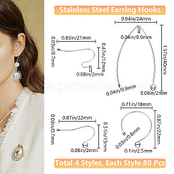 320Pcs 4 Style 304 Stainless Steel Earring Hooks&nbsp;STAS-BBC0004-45