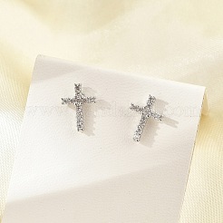 Brass Micro Pave Clear Cubic Zirconia Stud Earrings&nbsp;EJEW-R016-26P-18