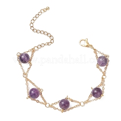Natural Amethyst Round Beads Link Bracelets for Women&nbsp;BJEW-JB12149-02