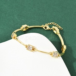 Brass Micro Pave Clear Cubic Zirconia Link Chain Bracelets for Women&nbsp;BJEW-F504-11G