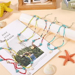 5Pcs 5 Colors Summer Natural Cowrie Shell Pendant Necklaces&nbsp;NJEW-CY0001-04