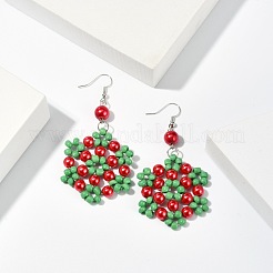 Flower Glass Pearl Beads Dangle Earrings for Christmas&nbsp;EJEW-JE01615-01