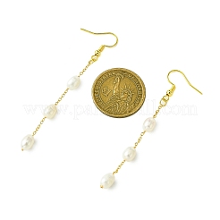 Natural Cultured Freshwater Pearl Beads & Brass Dangle Earrings for Women&nbsp;EJEW-TA00554